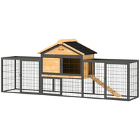 HKM-0031677 Large Outdoor Rabbit Hutch with Steel Run, Removable Tray, Asphalt Roof and Ramp, 85" Spacious Cage for 2-3 Rabbits
