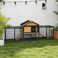 HKM-0031677 Large Outdoor Rabbit Hutch with Steel Run, Removable Tray, Asphalt Roof and Ramp, 85" Spacious Cage for 2-3 Rabbits