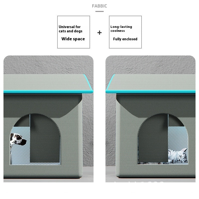 HKM-0032061 Peacock Blue and Industrial Gray Summer Ice Pad Cool Nest for Cats - Four Seasons Universal Pet Bed