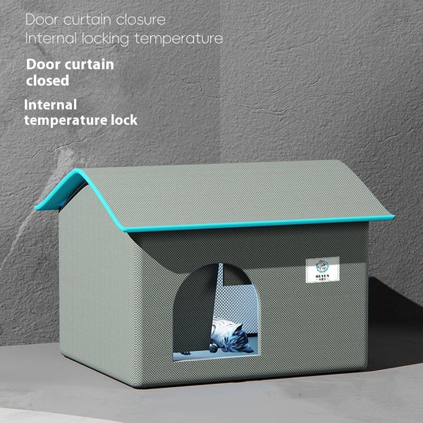 HKM-0032061 Peacock Blue and Industrial Gray Summer Ice Pad Cool Nest for Cats - Four Seasons Universal Pet Bed