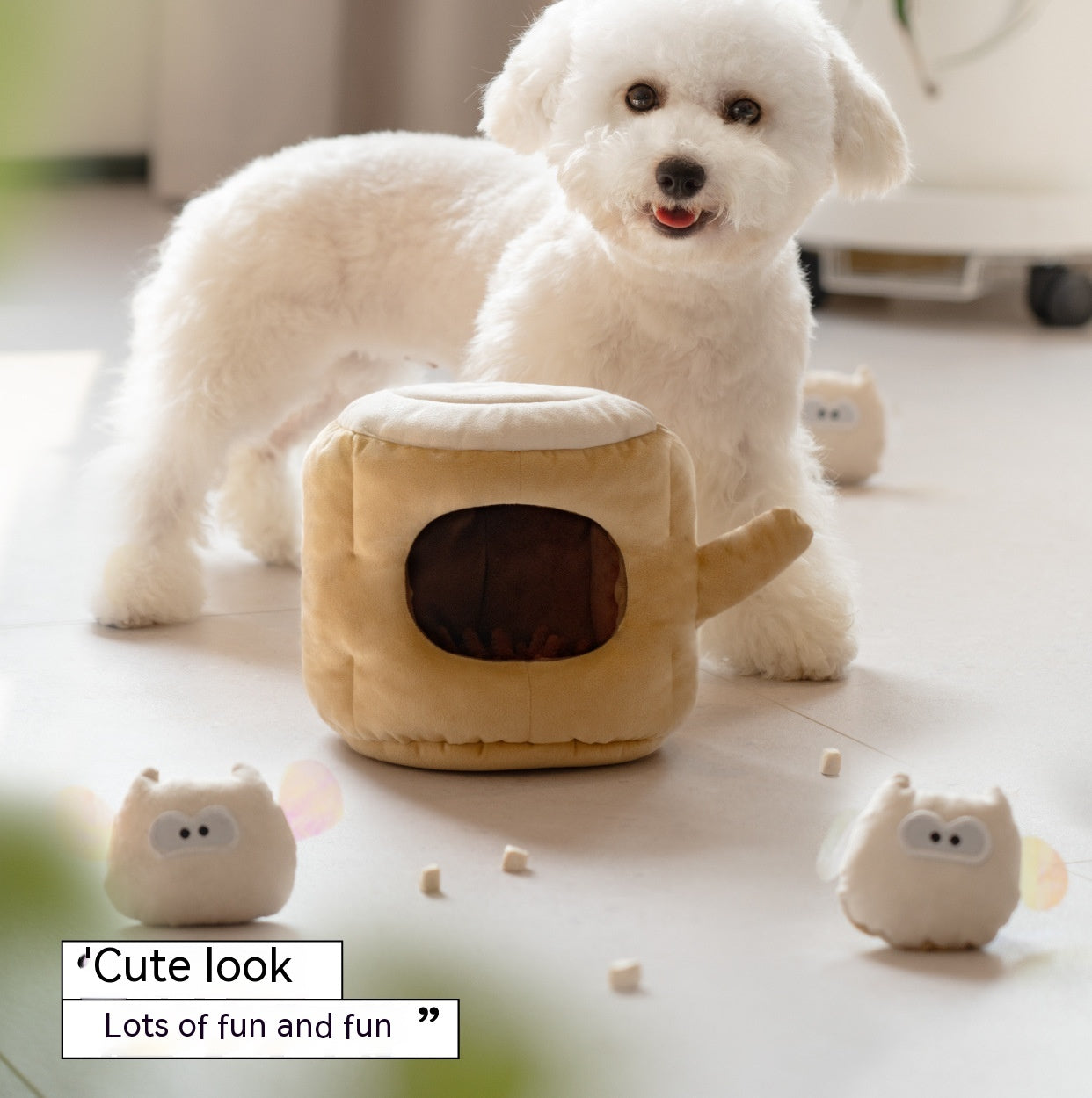 HKM-0032829 Pet Toy in Khaki Beige and Brown Owl Style, Soft Velvet and Sponge Material