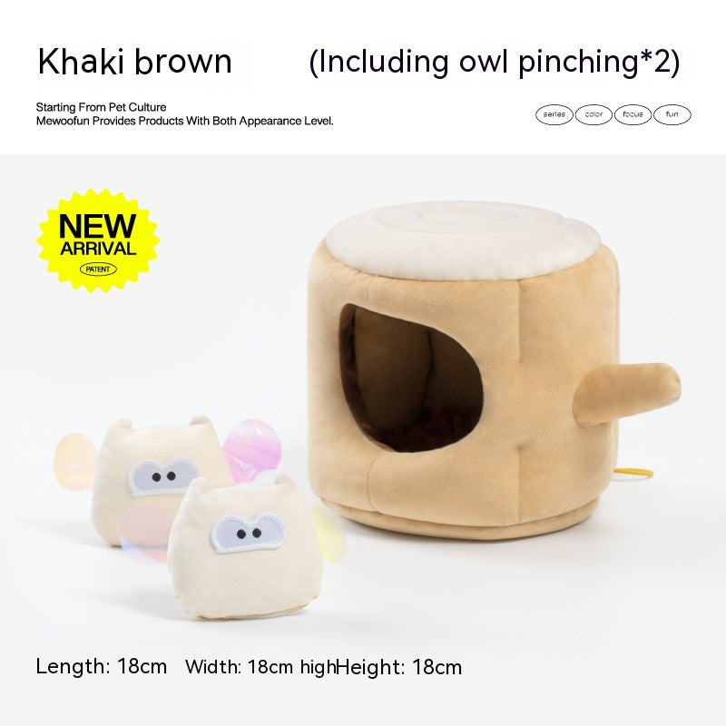 HKM-0032829 Pet Toy in Khaki Beige and Brown Owl Style, Soft Velvet and Sponge Material