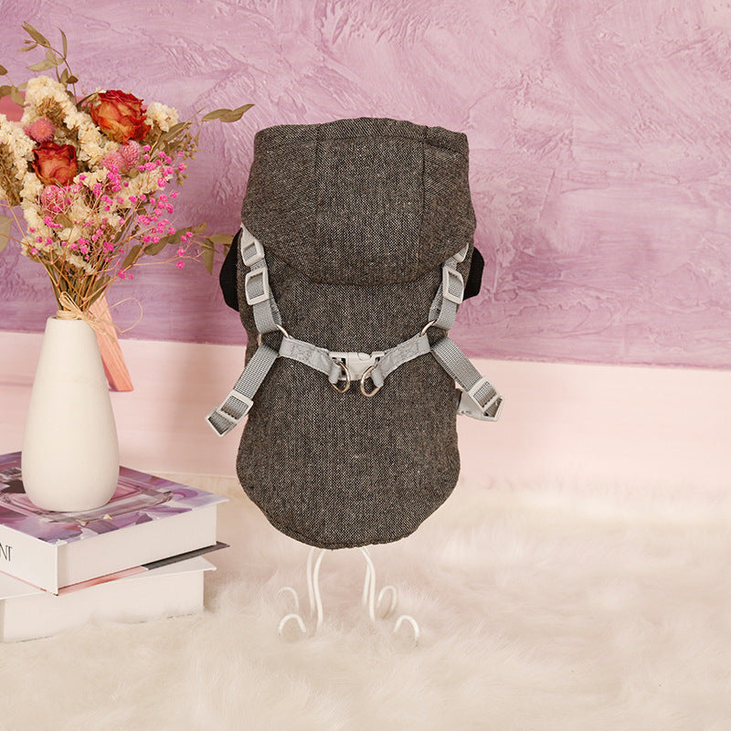 HKM-0033085 Thickened Pet Sweatshirt for Dogs - Cozy Two-Legged Apparel in Black and Gray, Sizes S to XXL
