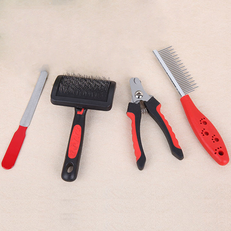 HKM-0033597 Dog Grooming Four-Piece Stainless Steel Comb and Nail Care Kit