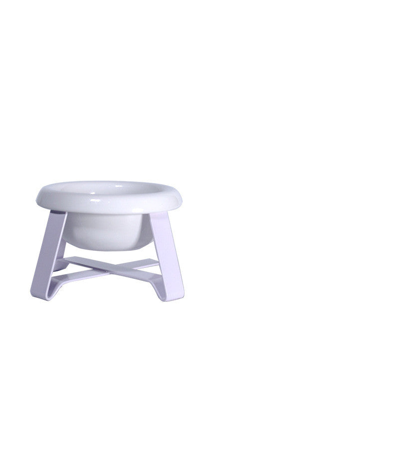 HKM-0033981 Elevated Antislip Cat Feeding Bowl with Iron Stand - 100% Porcelain Ceramic Pet Food and Water Feeder