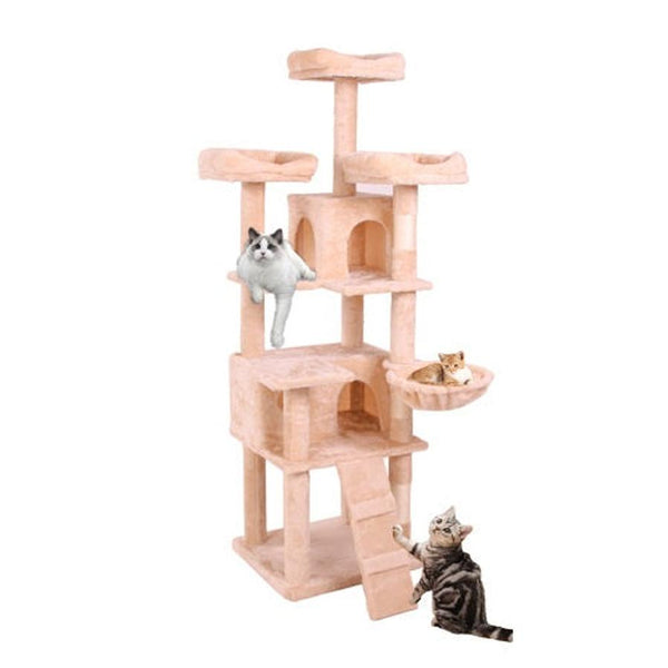 HKM-003411 Multi-Level Cat Climbing Frame with Plush Fabric and Stable Design