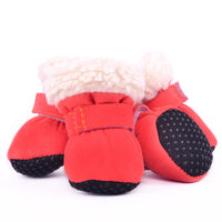 HKM-0034621 Waterproof Warm Dog Shoes in Blue, Leopard Print, Pink, and Red - Set of 4