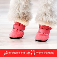 HKM-0034621 Waterproof Warm Dog Shoes in Blue, Leopard Print, Pink, and Red - Set of 4