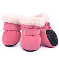 HKM-0034621 Waterproof Warm Dog Shoes in Blue, Leopard Print, Pink, and Red - Set of 4