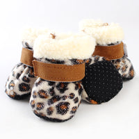 HKM-0034621 Waterproof Warm Dog Shoes in Blue, Leopard Print, Pink, and Red - Set of 4