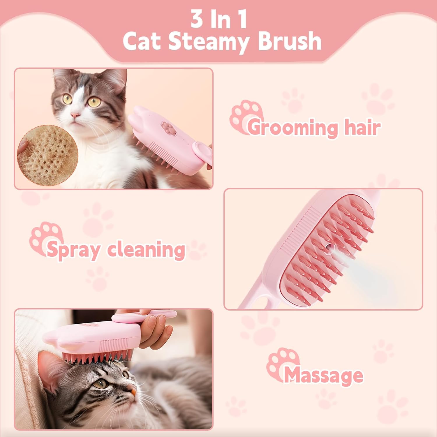 HKM-0035261 3-In-1 Pet Steam Brush for Shedding, Massage, Grooming - Suitable for Dogs & Cats, Short & Long Hair