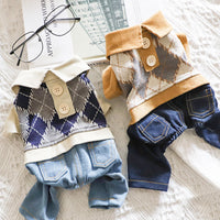 HKM-0036157 Cozy Four-Legged Dog Winter Outfit - Casual Styles in Navy Grey or Rice Grey