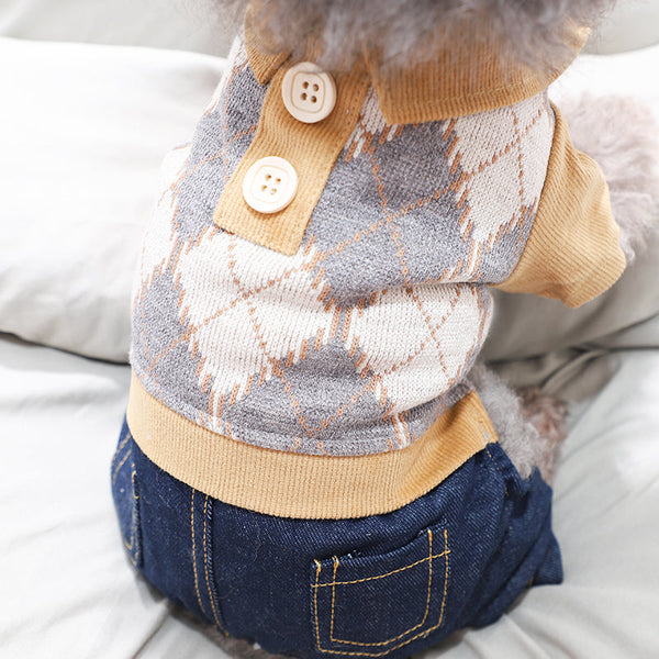 HKM-0036157 Cozy Four-Legged Dog Winter Outfit - Casual Styles in Navy Grey or Rice Grey