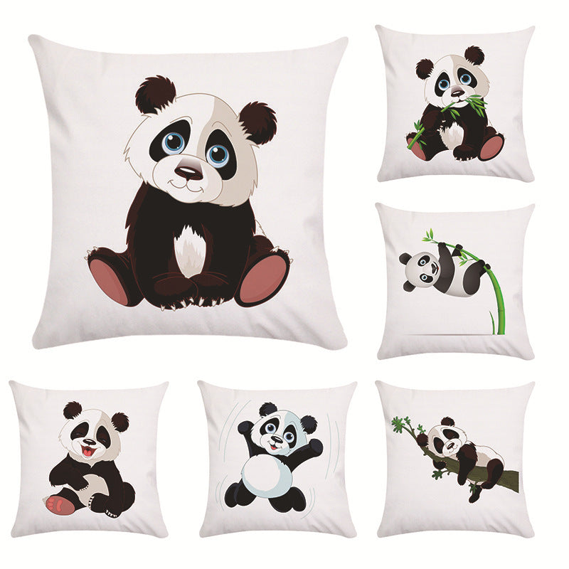 HKM-003795 Cartoon Panda Super Soft Cotton Pillow Cover with Floral Design, 45x45cm