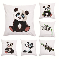 HKM-003795 Cartoon Panda Super Soft Cotton Pillow Cover with Floral Design, 45x45cm