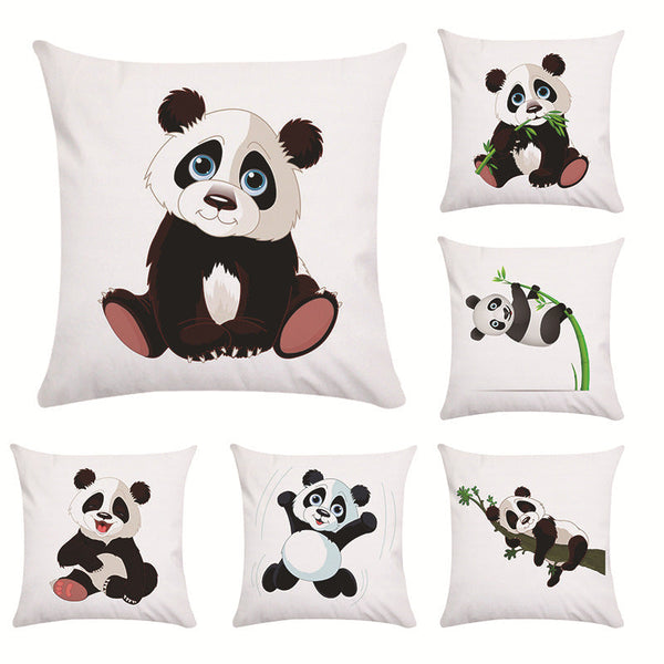 HKM-003795 Cartoon Panda Super Soft Cotton Pillow Cover with Floral Design, 45x45cm