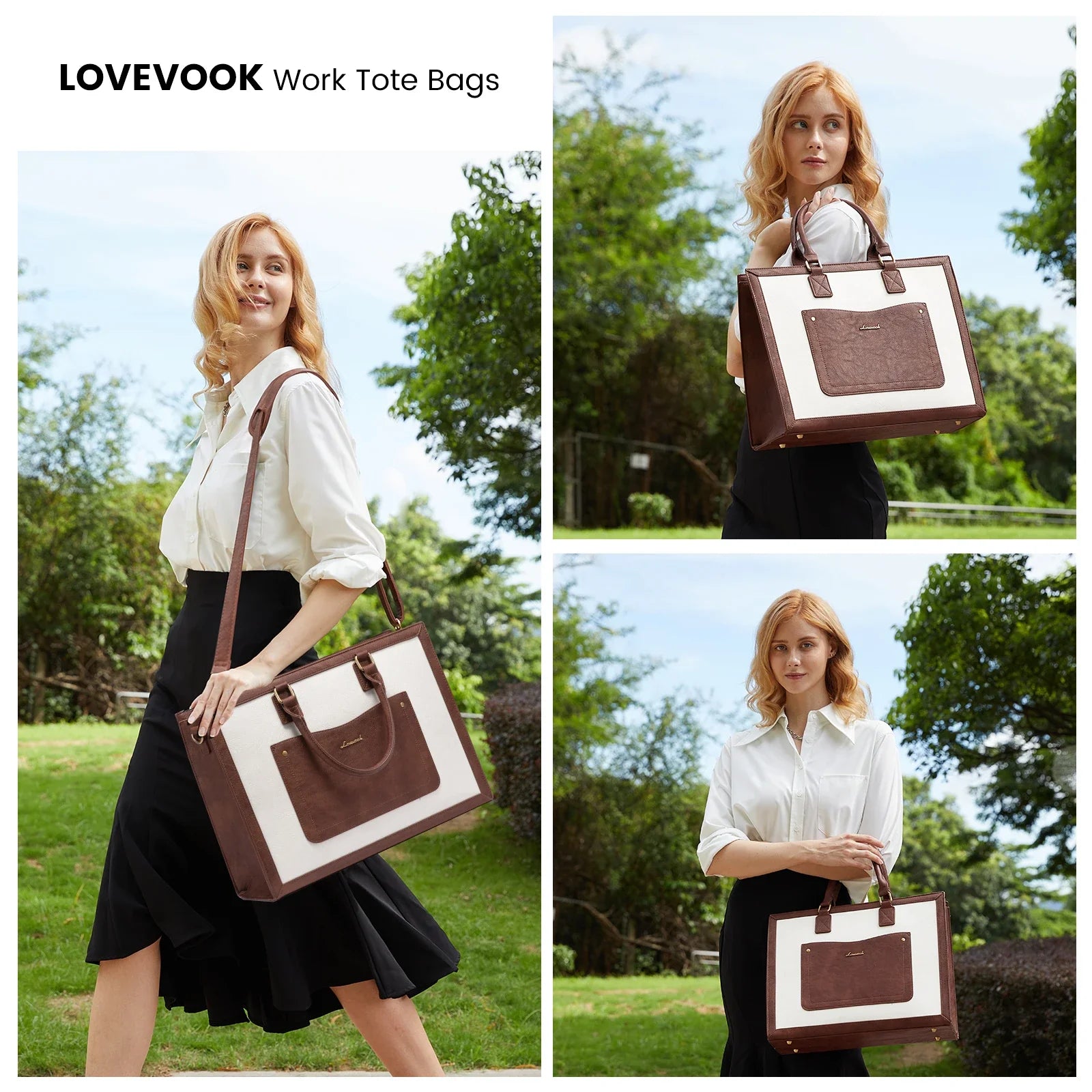 HKM-003795 Vintage PU Leather Laptop Tote Bag for 15.6-inch Laptop - Stylish Briefcase for Women