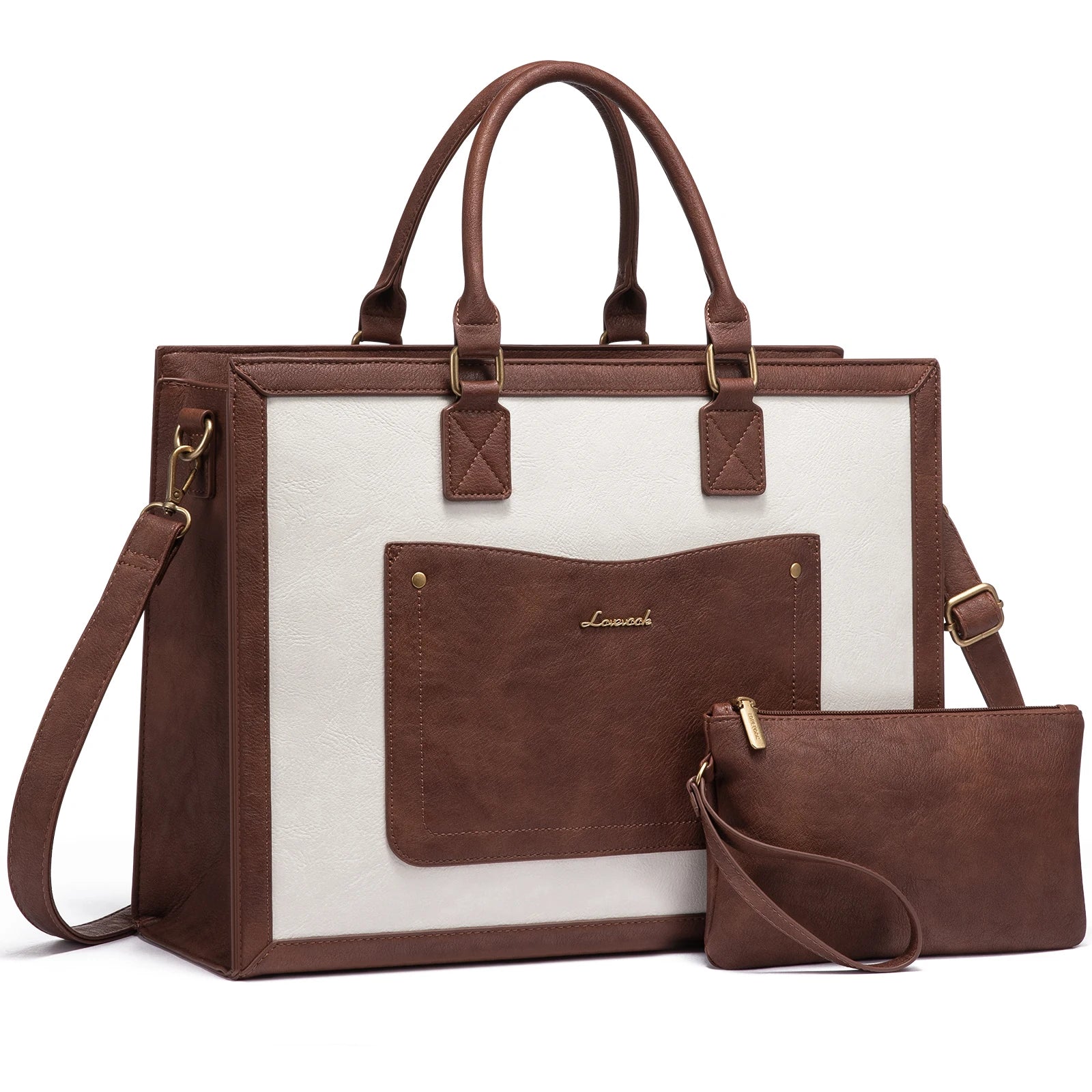 HKM-003795 Vintage PU Leather Laptop Tote Bag for 15.6-inch Laptop - Stylish Briefcase for Women
