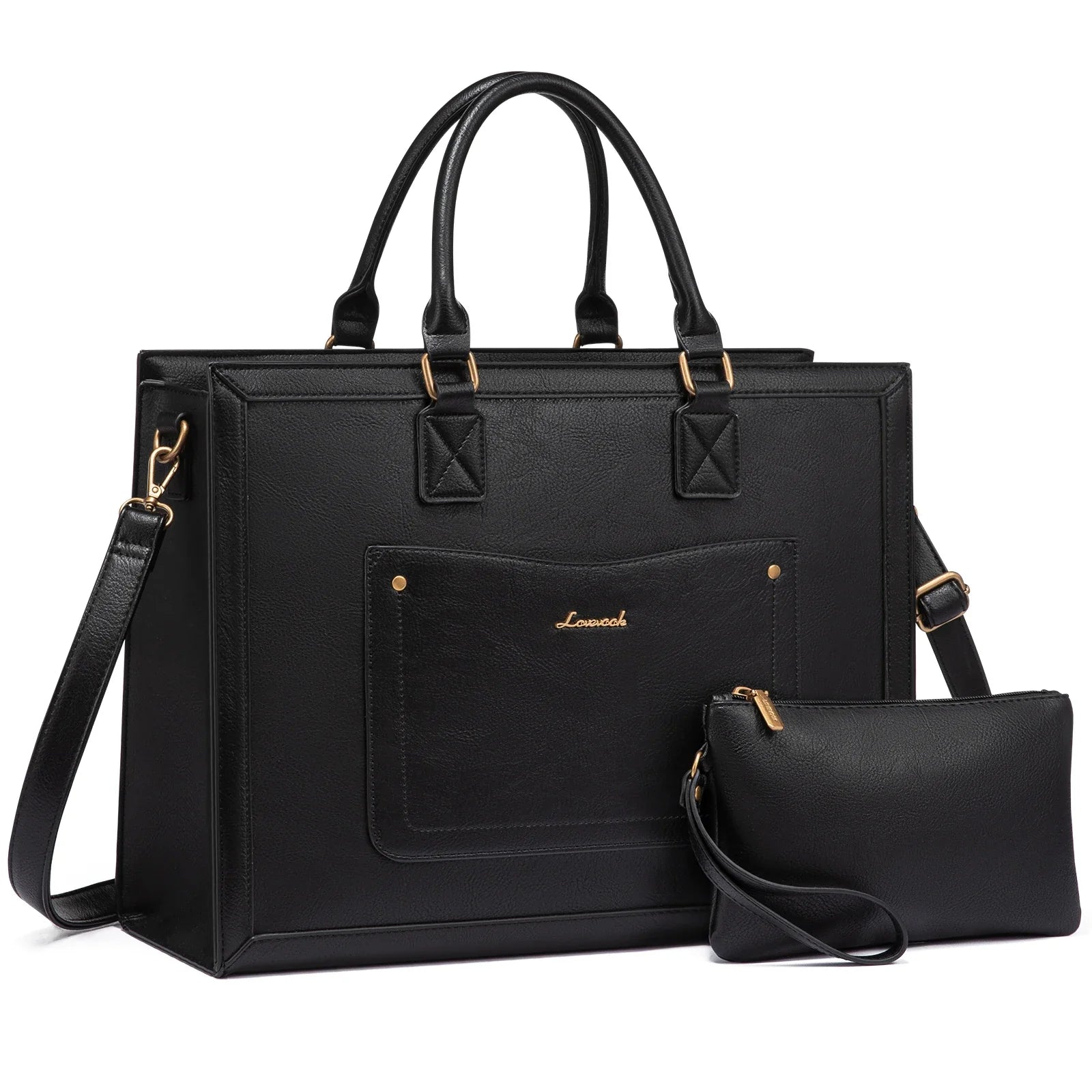 HKM-003795 Vintage PU Leather Laptop Tote Bag for 15.6-inch Laptop - Stylish Briefcase for Women