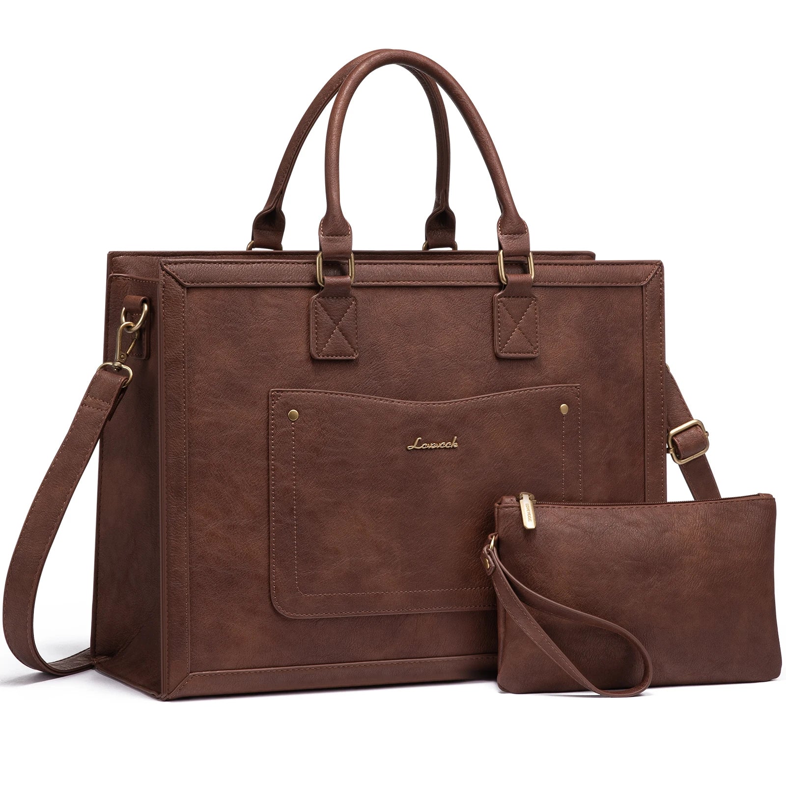 HKM-003795 Vintage PU Leather Laptop Tote Bag for 15.6-inch Laptop - Stylish Briefcase for Women