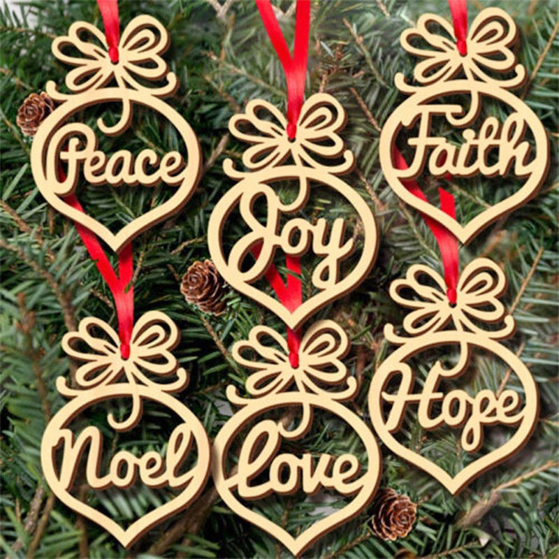 HKM-003859 Christmas Wooden Hollow Pendant Decoration - Set of 6, 7x10cm