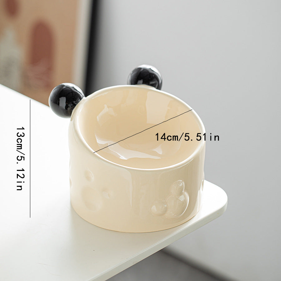 HKM-0039741 Elevated Ceramic Double Bowl with Neck Support for Cats and Dogs - Anti-Spill Design