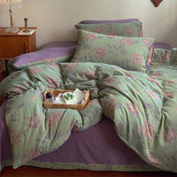 HKM-004051 French Yarn-Dyed Jacquard Cotton Gauze 4-Piece Bedding Set - Floral Design