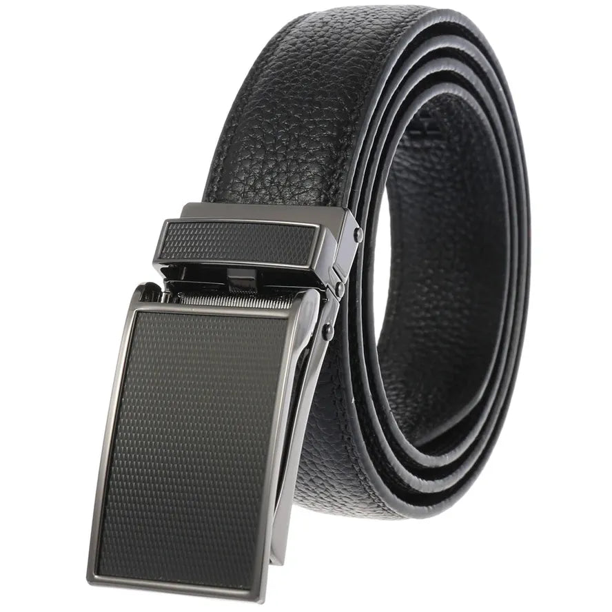 HKM-004115 Zinc Alloy Automatic Buckle Leather Belt - Stylish and Durable Design, Adjustable Fit