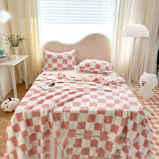 HKM-004243 Geometric Flannel Coral Fleece Blanket - Multiple Sizes and Colors Available