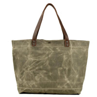 HKM-004307 Large Capacity Waxed Canvas Tote Bag with Genuine Leather Strap and Water-Resistant Design
