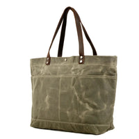HKM-004307 Large Capacity Waxed Canvas Tote Bag with Genuine Leather Strap and Water-Resistant Design