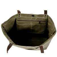 HKM-004307 Large Capacity Waxed Canvas Tote Bag with Genuine Leather Strap and Water-Resistant Design