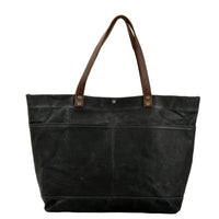 HKM-004307 Large Capacity Waxed Canvas Tote Bag with Genuine Leather Strap and Water-Resistant Design