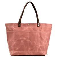 HKM-004307 Large Capacity Waxed Canvas Tote Bag with Genuine Leather Strap and Water-Resistant Design