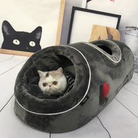 HKM-004435 Cozy Double-Hole Flannel Cat Nest in Gray and Brown Designs