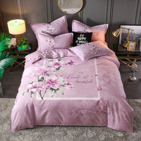 HKM-004563 Floral Patterned Four-Piece Cashmere Bed Set for 1.5m, 1.8m, and 2.0m Beds
