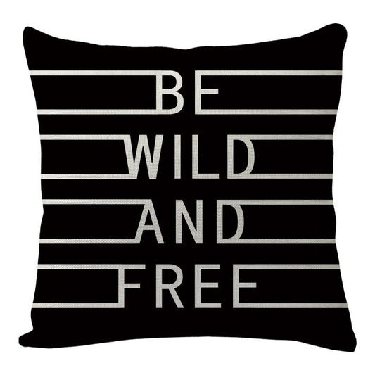 HKM-004691 Black Linen Digital Printed Pillowcase with English Letter Icon, 45x45cm