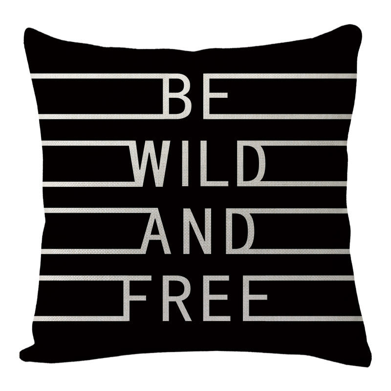HKM-004691 Black Linen Digital Printed Pillowcase with English Letter Icon, 45x45cm