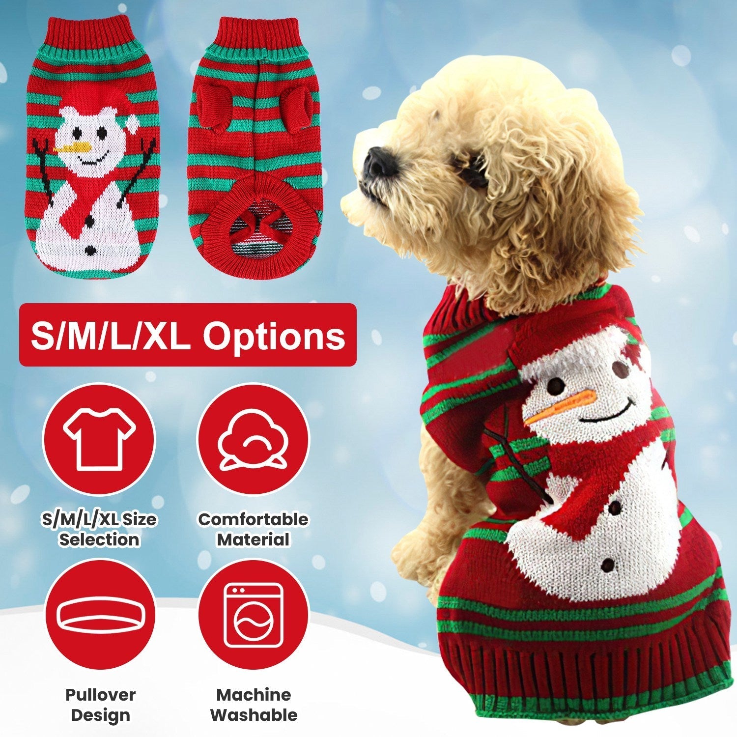 HKM-0047293 Pet Christmas Turtleneck Sweater for Dogs and Cats - Cozy Snowman and Furball Designs in Multiple Sizes
