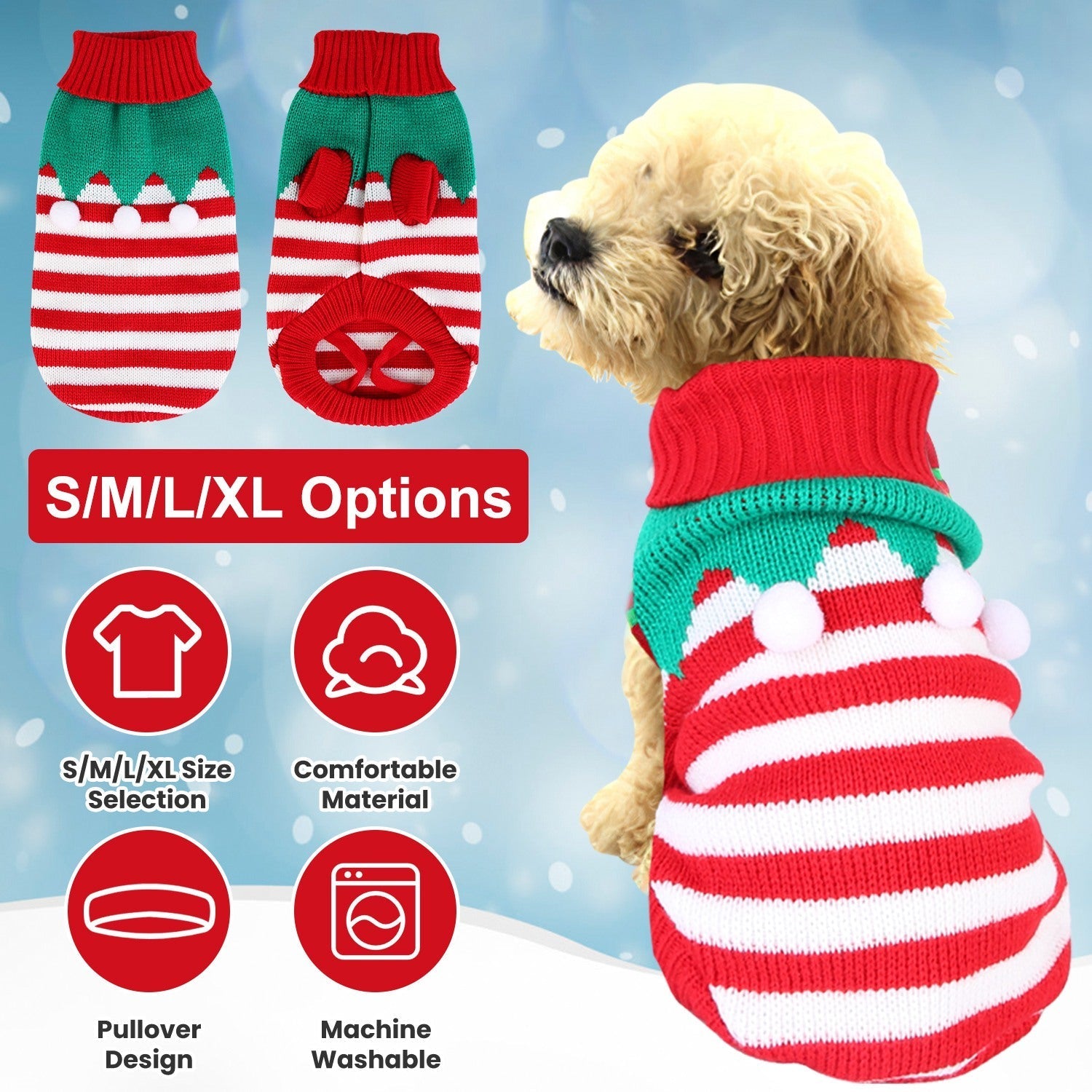 HKM-0047293 Pet Christmas Turtleneck Sweater for Dogs and Cats - Cozy Snowman and Furball Designs in Multiple Sizes