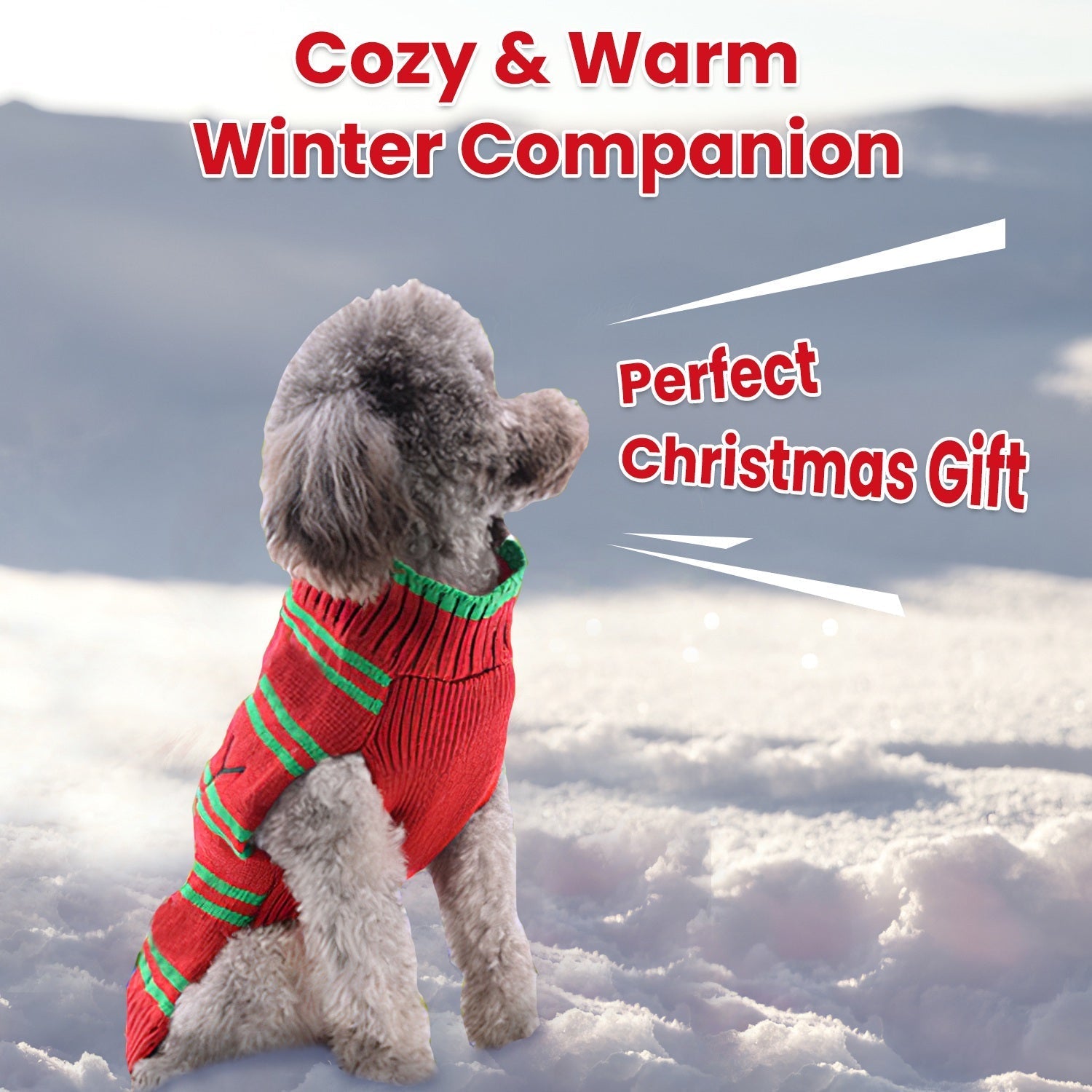 HKM-0047293 Pet Christmas Turtleneck Sweater for Dogs and Cats - Cozy Snowman and Furball Designs in Multiple Sizes