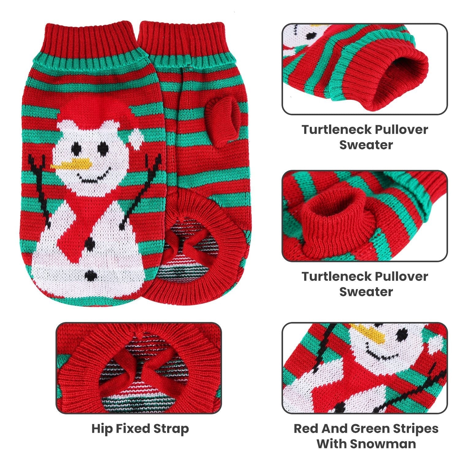 HKM-0047293 Pet Christmas Turtleneck Sweater for Dogs and Cats - Cozy Snowman and Furball Designs in Multiple Sizes