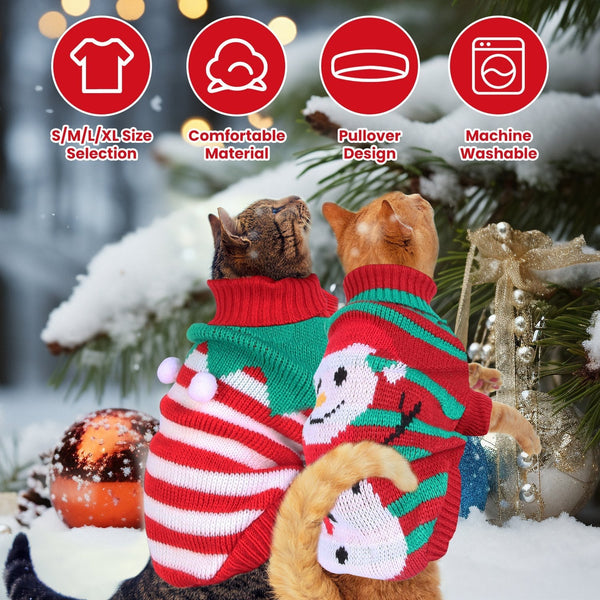HKM-0047293 Pet Christmas Turtleneck Sweater for Dogs and Cats - Cozy Snowman and Furball Designs in Multiple Sizes