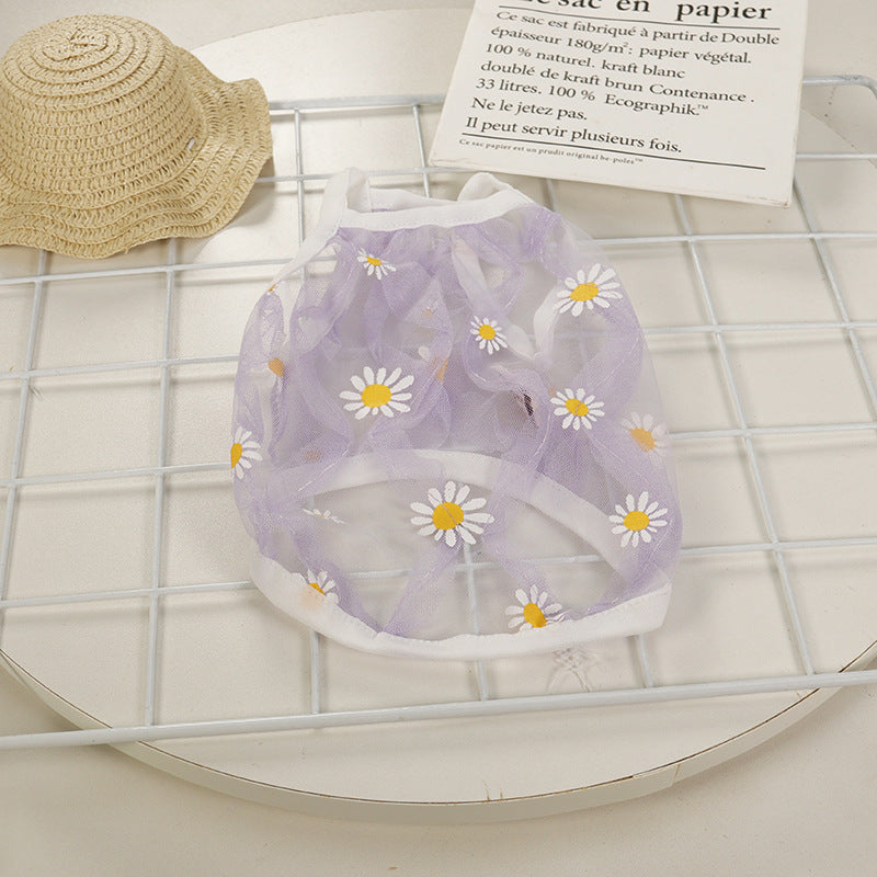 HKM-0047677 Daisy Print Dog Vest in Purple, Light Blue, Pink, and White - Polyester Fabric, Multiple Sizes Available