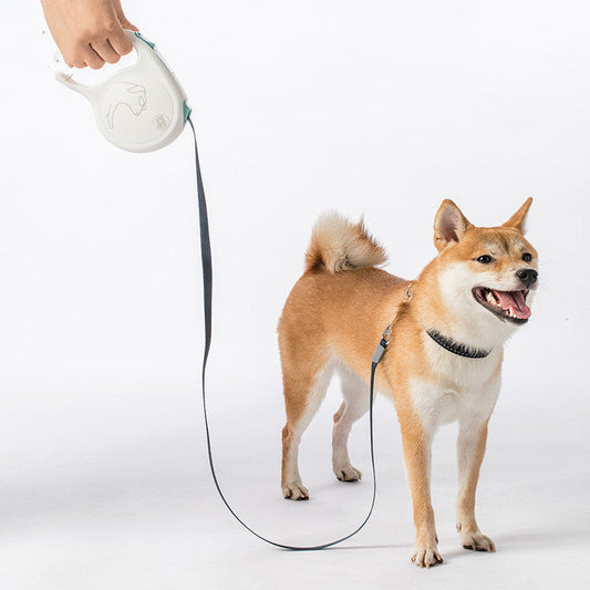 HKM-0049085 Pet Retractable Leash for Dogs of All Sizes - Nylon Traction Belt in Cream White