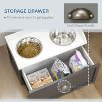 HKM-0049469 Elevated Pet Feeding Station with Storage, 2 Stainless Steel Bowls for Large Dogs, Gray