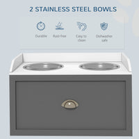 HKM-0049469 Elevated Pet Feeding Station with Storage, 2 Stainless Steel Bowls for Large Dogs, Gray