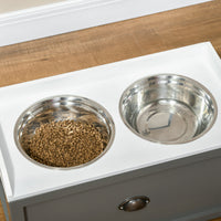 HKM-0049469 Elevated Pet Feeding Station with Storage, 2 Stainless Steel Bowls for Large Dogs, Gray