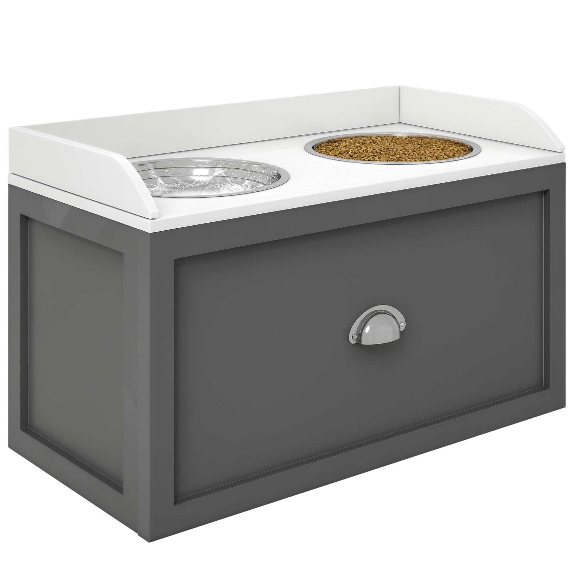 HKM-0049469 Elevated Pet Feeding Station with Storage, 2 Stainless Steel Bowls for Large Dogs, Gray