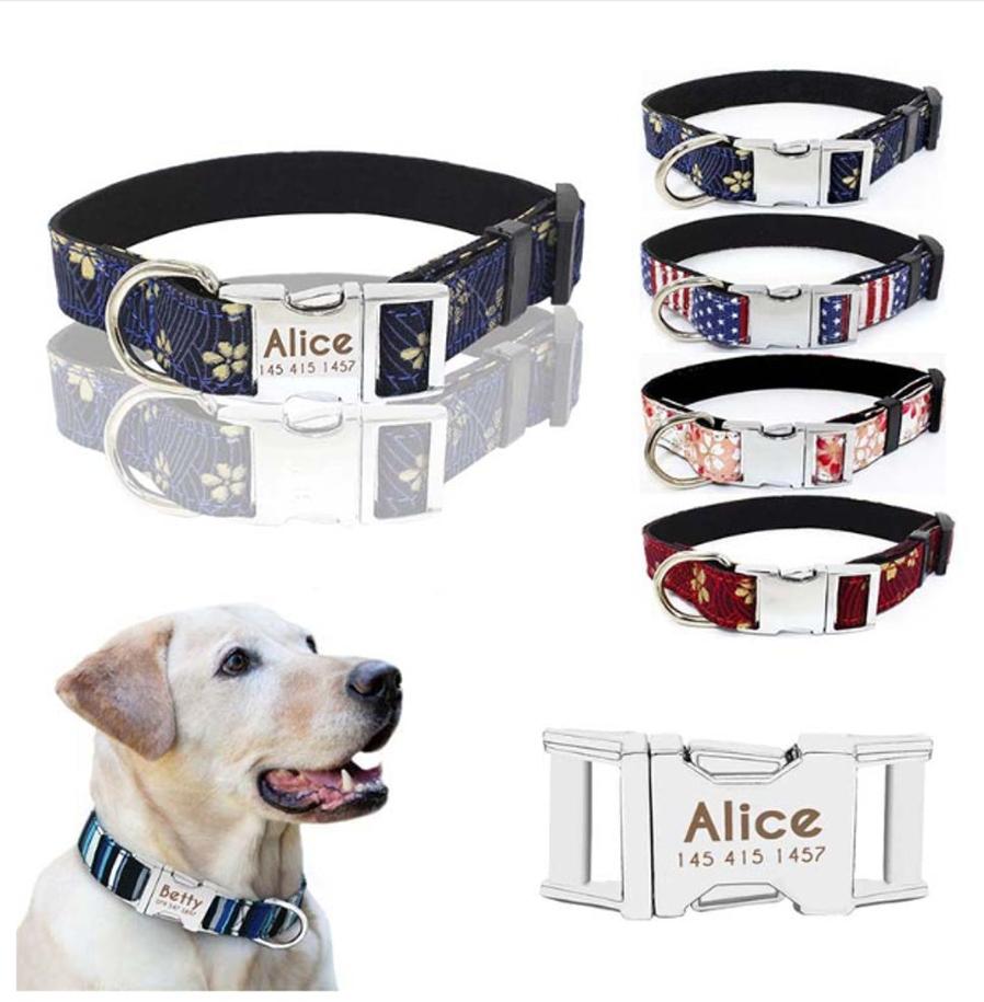 HKM-004947 Adjustable Metal Quick-Release Buckle Fabric Collar for Small and Medium Dogs in Various Colors